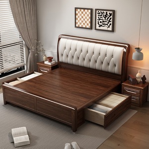 Lit double en bois massif rembourré 1,8m x 2m avec coffre de rangement haut pour chambre parentale - Product Image 3