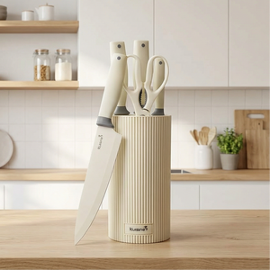 طقم سكاكين مطبخ من 6 قطع من كويزين، مصنوع من الفولاذ المقاوم للصدأ عالي الكربون، شفرة فائقة الحدة، مقبض من البولي بروبيلين، مناسب لليد اليمنى واليسرى، صديق للبيئة، سكين شيف - Product Image 1