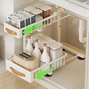 2 Tier <b>Kitchen</b> Sliding <b>Basket</b> <b>Pull</b> <b>Out</b> Organizer Pantry Dish Spice Rack Under Sink Drawer Storage Cabinet Organizer for Cabinet - Product Image 4
