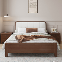 Lit en noyer noir d'Amérique du Nord personnalisé, lit double en bois massif, mobilier de chambre principale pour petit appartement