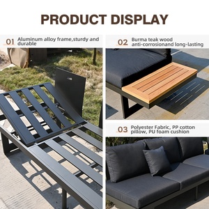 Ensemble de canapés de <span class=keywords><strong>jardin</strong></span> en teck massif moderne, meubles de patio élégants en alliage d'aluminium durable, lavables - Product Image 4