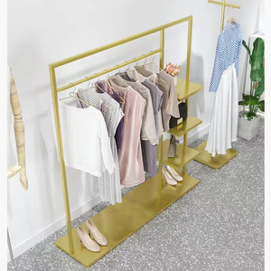 Perchero de Metal Dorado con Estantes, Perchero Resistente <span class=keywords><strong>para</strong></span> Ropa, <span class=keywords><strong>para</strong></span> Boutique o Almacenamiento en el Hogar - Product Image 2