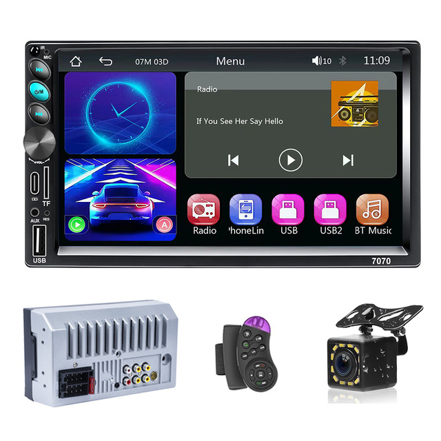 7Inch Car MP5 Player Support Carplay BT FM EQ With 12 Led Camera Mic 2Din Car Stereo Mirror Link Touch Screen