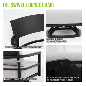 Fauteuil de salon pivotant moderne pour l'extérieur, entièrement soudé - Cadre en aluminium de qualité supérieure, tissu confortable, dossier ergonomique, base en forme de bateau - Product Image 3