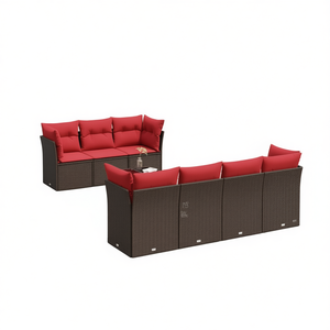 Set Divano da Esterno in Polyrattan Marrone con Cuscini, 8 Posti, Stile Contemporaneo, Design Moderno - Product Image 1