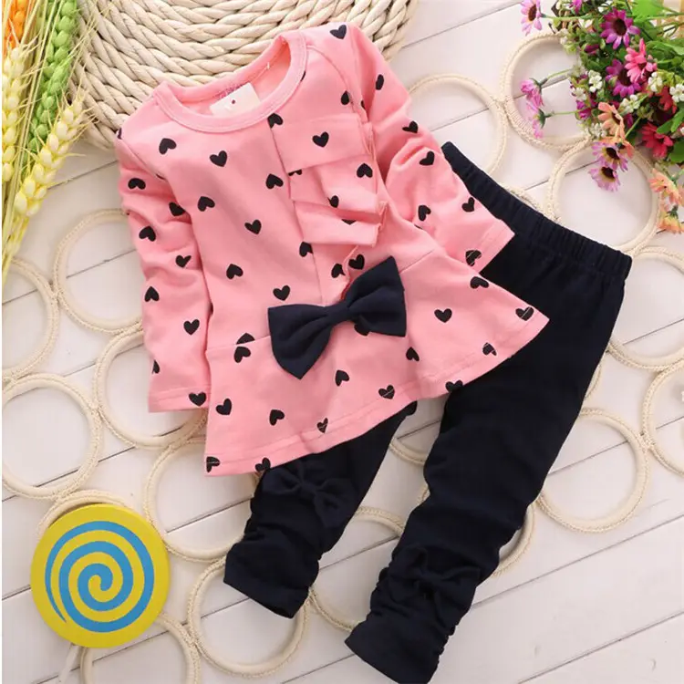 Girls' Clothing Sets Fall Spring Two Piece Outfits Dress + Pants Cute Baby Girl Clothes Dot Printing Kids Casual着用