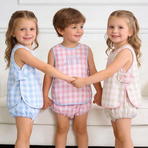 Set di <span class=keywords><strong>Abbigliamento</strong></span> <span class=keywords><strong>Estivo</strong></span> per Bambine, Completi in Tessuto Gingham, Vestiti Monogrammizzati per Bambine, Set di Vestiti per Neonati - Product Image 1