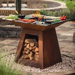 Barbecue Teppanyaki carré simple en acier Corten, chauffage au bois en métal rouillé, foyer extérieur - Product Image 2