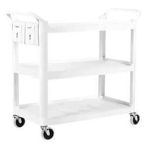 Carrello portaoggetti a 3 ripiani in plastica bianca con ruote per stoccaggio e trasporto - Product Image 2