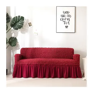 Desain baru Jacquard penutup Sofa gelembung 3 2 1 Modern warna Solid penutup Sofa elastis dengan rok