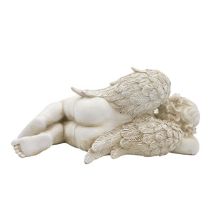 Statua di Cherubino Dormiente in Resina con Finitura Anticata, Grande Figurina d'Angelo per Giardino o Regalo Commemorativo - Product Image 6