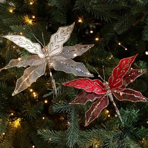 Ornamen Natal capung buatan, hiasan Natal capung berkilau Natal dengan klip untuk dekorasi karangan bunga pohon Natal - Product Image 1