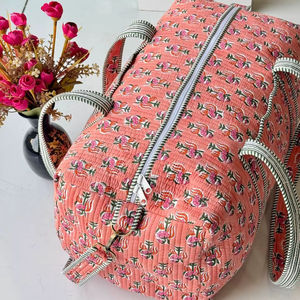 Bolsa de Lona Acolchada de Algodón con Diseño Floral, Segura para Llevar en el Avión, Bolsa de Mano Personalizada, Bolsa Organizadora de Playa - Product Image 1
