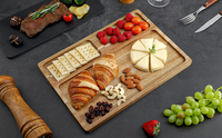 Plateau de service en ardoise naturelle et bois d'acacia, style américain, écologique, pour fromages, idéal pour hôtels, restaurants et traiteurs - Vente chaude