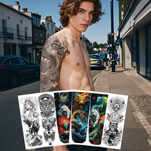 EN Stock Drama Europeo Americano Brazo completo Tatuaje temporal Pegatina Impermeable Blanco y Negro Color deslumbrante - Product Image 1