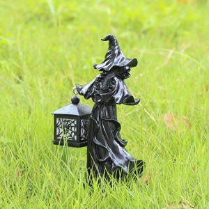 Halloween Witch Resin Figurine <b>Black</b> Robe <b>Lantern</b> Outdoor Decoration Waterproof Gothic Style W404 - Product Image 3