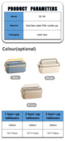 Boîte à bento FTS en plastique japonaise personnalisée, ensemble en acier inoxydable 304, boîte à lunch isotherme portable pour adultes à 3 niveaux