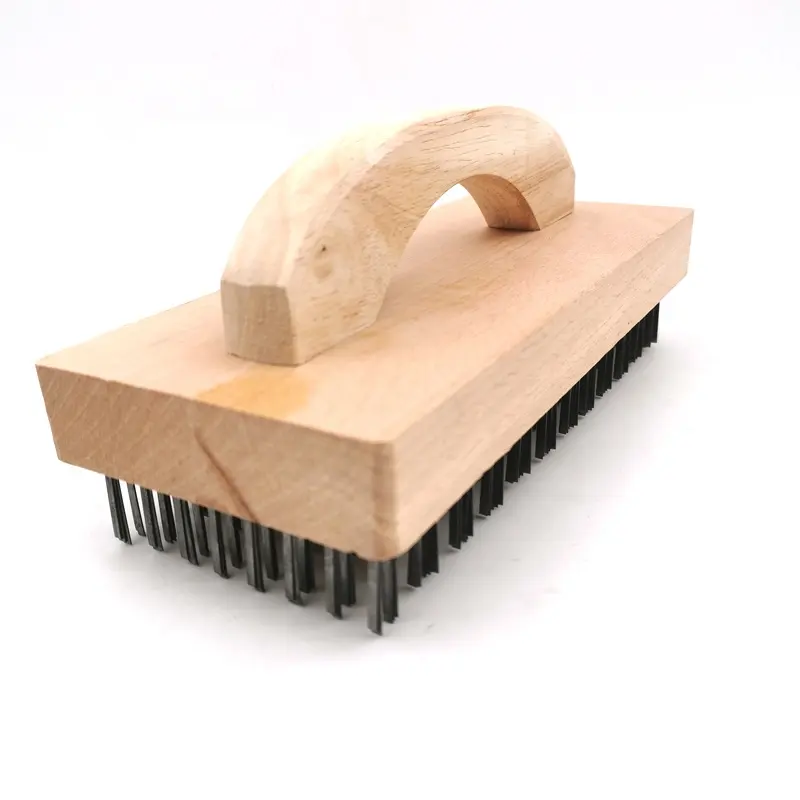 High Quality 9" Hard Wood Block and Handle Black Wire Metal Brush 8*12 Row Scratch Brush for Polishing and Cleaning