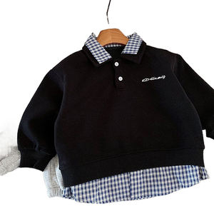 Sweat-shirt pour garçons et filles, enfants, printemps-automne, mode, tendance, chemise à carreaux à deux pièces, col polo - Product Image 5