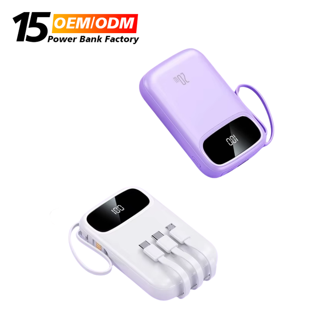 Customize Logo Power Bank 10000mAh Smart Phone Portable Slim Built in Cable Power Bank Outdoor Travel Power Banks