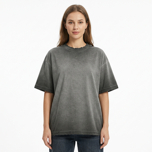 T-shirt Homme Oversize Vintage Respirant à Motif Léopard Manches Classiques Tissu Dobby 230g Col V Coupe Droite Décontractée - Product Image 1