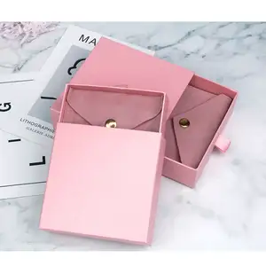 Full Size Jewelry Pink Paper Box With Velvet Pouch Pouches For Necklace Earring Bracelet