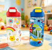 Bouteille d'eau en plastique portable de 600 ml avec poignée, motif dessin animé, pour enfants, vente en gros, pour usage quotidien