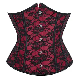 Corset Underbust Steelboned Extreme Curvy Heavy Duty Red Satin Corset With Black Mesh Net Overlay Fashion Corset Vendors