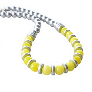 Vintage <b>Blue</b> Silver Resin Bead <b>Necklace</b> Fancy Stylish Round Statement Unique Jewelry Handmade Crafts Wedding Gifts for Women - Product Image 4