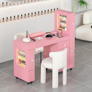 Ensemble table et chaise de manucure en bois blanc moderne, table de salon de beauté rose de luxe à une place, bureau de manucure à vendre - Product Image 2