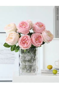 Rose artificielle David Austin de haute qualité, en latex, effet toucher réel, blanche et rose, pour la décoration de mariage et de fête - Product Image 3