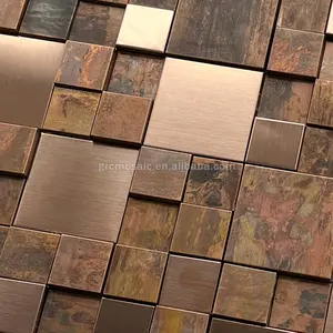 Mosaico in Ottone e Acciaio con Differenza di Altezza, Mosaico in <span class=keywords><strong>Rame</strong></span>, Piastrelle Metalliche Concave e Convesse per Rivestimento Murale - Product Image 4