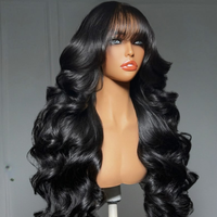 Pre Everything Flauschige Body Wave Echthaarperücken, kleberlos, 250% 13x4 HD Lace Front Perücke mit Air Bangs, intakte Schuppenschicht, Rohhaarperücken