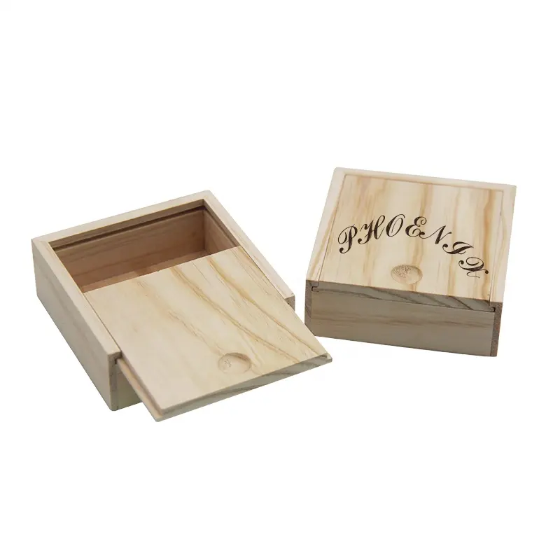 Custom Logo Unfinished Slide Lid gift Small packaging jewelry watch Wooden Box