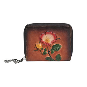 Ando Bag Women's Rose Embossed Cowhide Leather Small <b>Zip</b> Around <b>Wallet</b> with Coin Pocket - Product Image 5