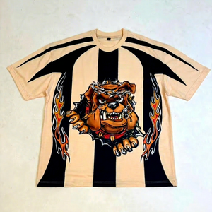 เสื้อยืดแขนสั้นผ้าฝ้ายคุณภาพสูงทรงพอดีตัวสไตล์ลำลองพิมพ์ลายกราฟิกสตรีทแวร์บูลด็อกสำหรับผู้ชาย - Product Image 1