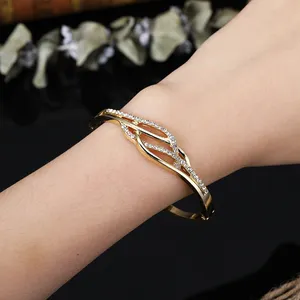 Mulheres da moda de luxo banhado a ouro de cristal pulseira de liga de strass pulseira do vintage