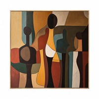 Peinture à l'huile sur toile abstraite figurative moderne peinte à la main, décoration murale rétro, lignes géométriques, impasto, contour, art mural en groupe