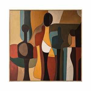 Pintura al Óleo Moderna Figurativa Abstracta Pintada a Mano sobre Lienzo, Decoración de Pared Retro, Líneas Geométricas, Impasto, Contorno, Arte de Pared en Grupo - Product Image 1