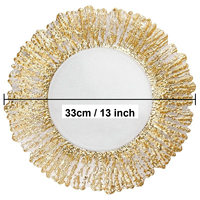 Assiette de présentation en verre transparent avec logo personnalisé OEM, incrustation dorée, 13 pouces, pour restaurant, bar, dîner, fête, mariage, cadeau