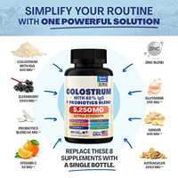 Complément de colostrum 8 en 1 : Capsules de colostrum bovin en poudre avec probiotiques, sureau, zinc, glutamine, gingembre, vitamine C pour la santé intestinale