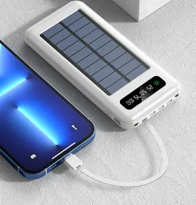 OEM Produk Baru Populer 20000MAh 2A Elektronik Ultra Ramping Pengisian Daya Portabel Senter Solar Power Bank dengan Kabel