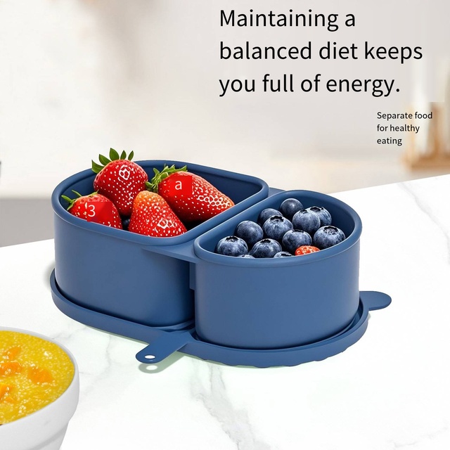 Silicone Lunch Box with Lid for Children Microwave Safe Dual Tier Food Grade Bento Box with Fresh-Keeping and Heat Preservation