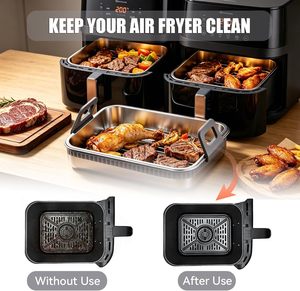 Revestimiento Interior de Acero Inoxidable para Freidora de Aire con Soporte y Tapa de Silicona Desmontables, Compatible con Ninja, Cosori, <span class=keywords><strong>Philips</strong></span>, Reutilizable para Horno - Product Image 4