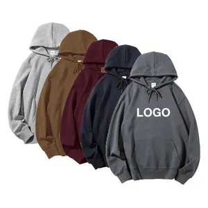 Kualitas tinggi musim dingin Streetwear kebesaran polos kosong Unisex French Terry 300GSM katun Polyester hoodie dengan Logo kustom