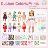 Tenue de poupée OEM personnalisée de 18 pouces, haut à manches longues imprimé floral, jupe tutu en tulle rose, robe de poupée