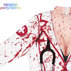 Costume d'infirmière zombie sexy HESPER pour Halloween, robe gothique victorienne à col rond, coupe ajustée, manches longues, pour cosplay adulte - Product Image 3