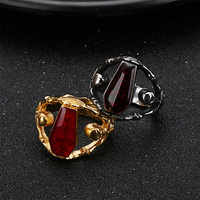 Vente chaude Cercueil Anneau Goutte Colle Homme Vintage Rouge Zircon Chauve-Souris Crâne En Acier Inoxydable Gothique Punk Vampire Anneaux Halloween Cadeaux