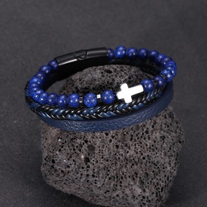 Cross <b>Leather</b> Beaded Natural Crystal <b>Bracelet</b> 7.5 8.5 9 Inches Unisex Everyday Wear - Product Image 1