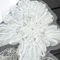 Applique en dentelle brodée de fleurs à sequins et perles blanches pour robe de mariée, robe de mariée, décoration de vêtement